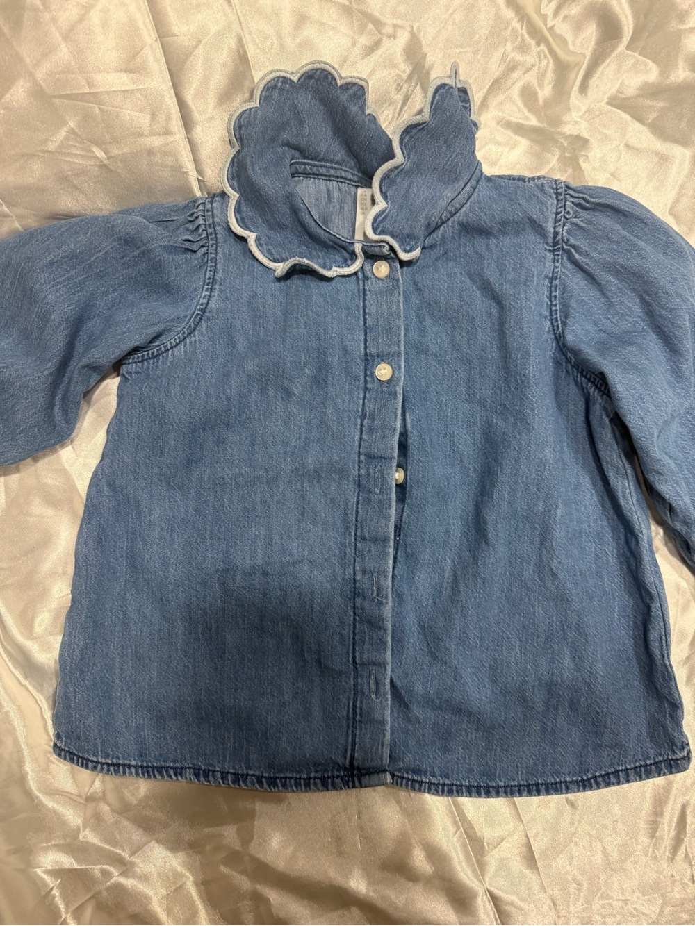 Denim Scallop Collar Kids Jacket - Blue